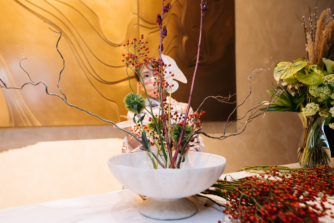 Ikebana with cherry blossoms