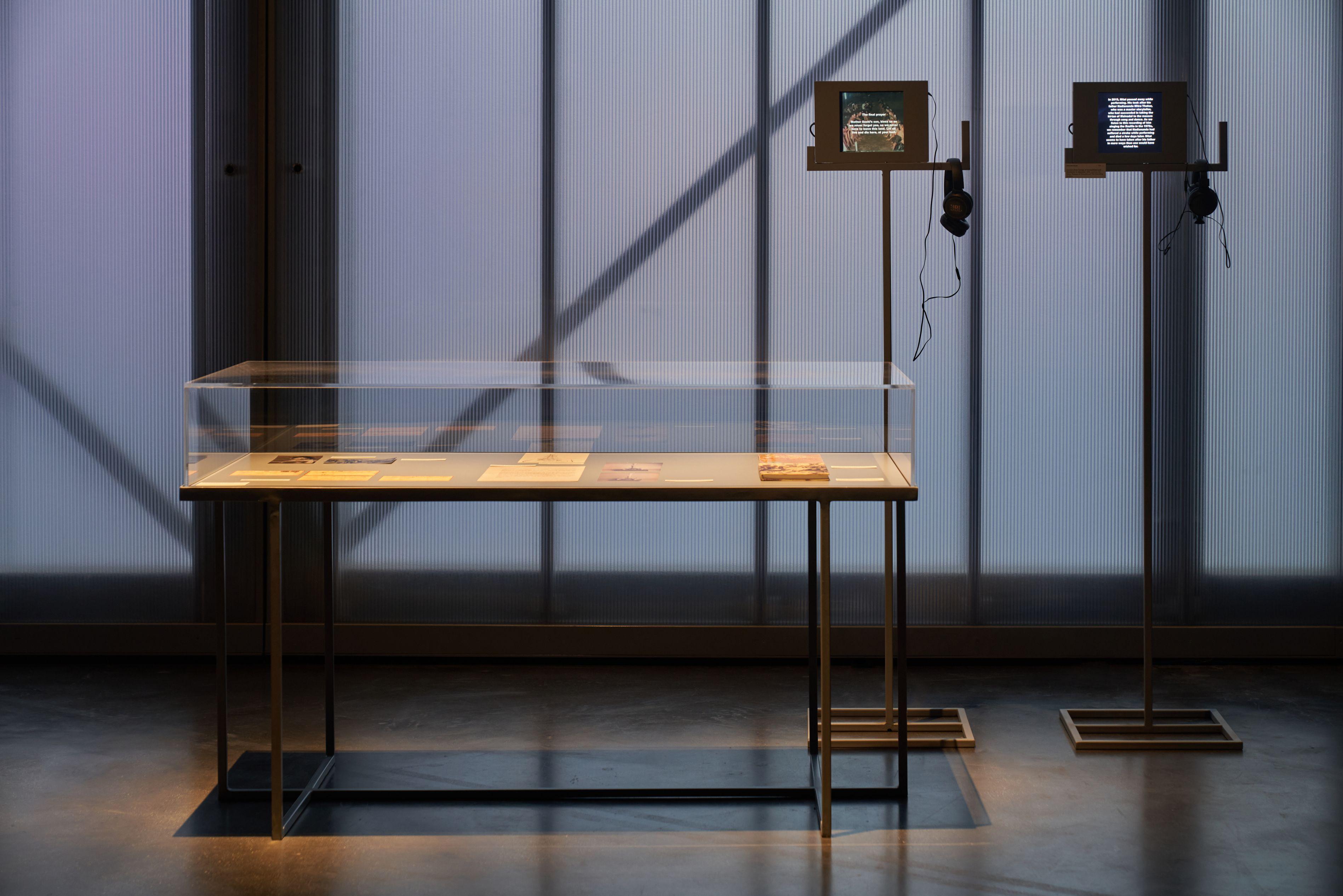 Display Detail of A Slightly Curving Place presented by Alserkal Arts Foundation at Concrete Alserkal Avenue 2022. Image courtesy of Alserkal Photo by Musthafa Aboobacker