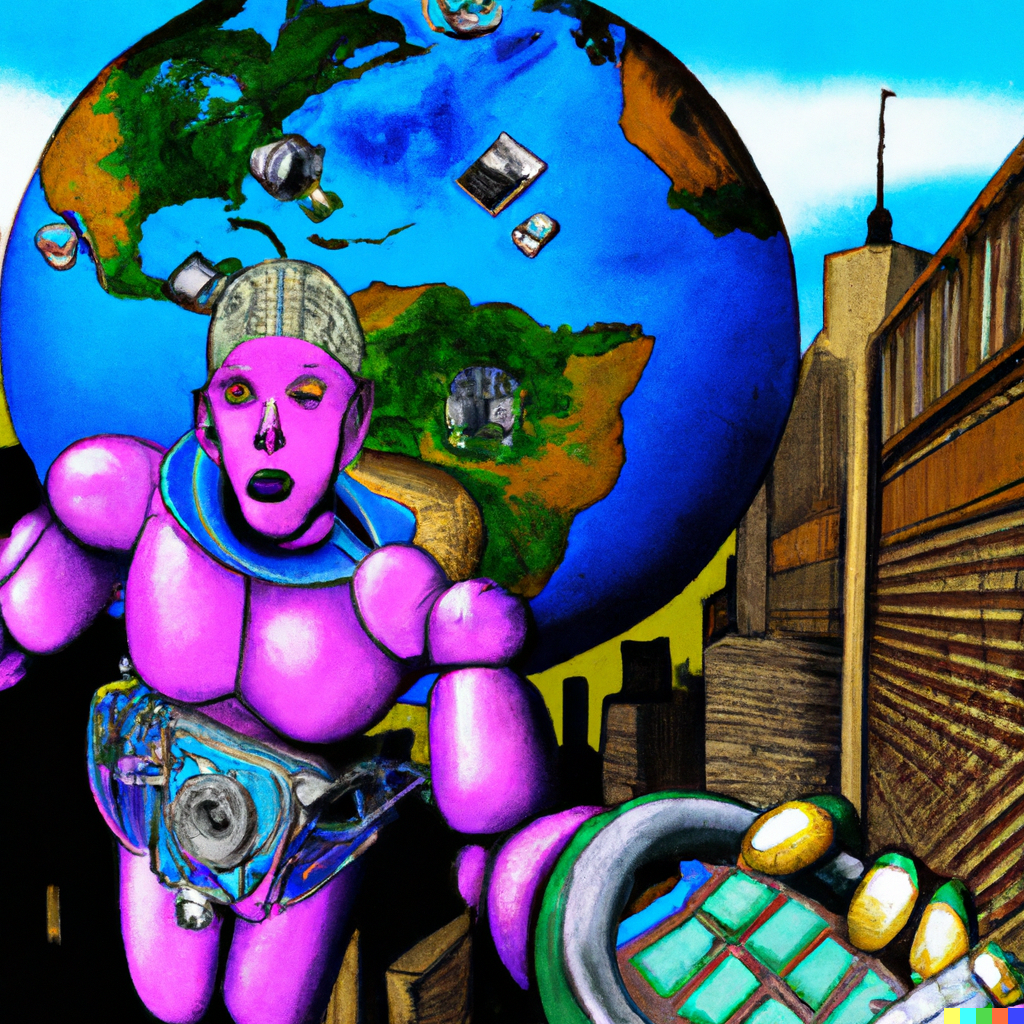 DALL-E - A computer overlord enslaving earth in the style of Moebius