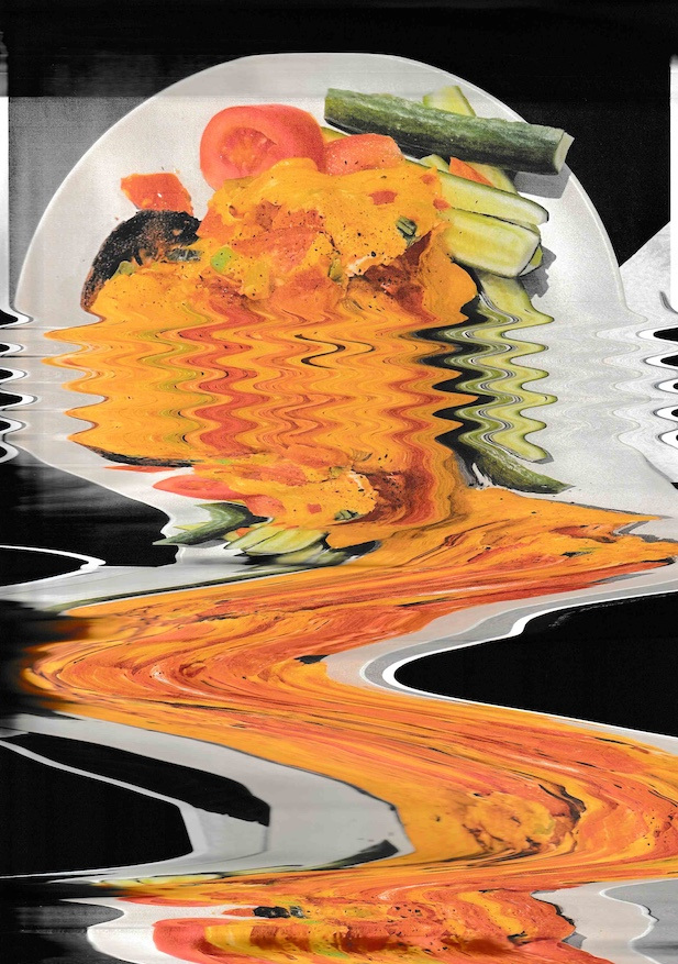 All works 2021. From left to right: Eggs on Toast, Being Two Ain't Easy, Beetroot Pasta, Beetroot Pasta 2, Salmon 2