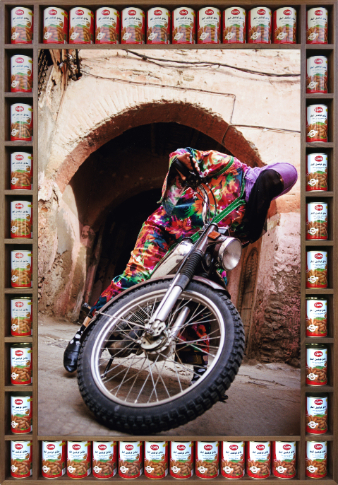 Hassan Hajjaj Karima Rider 2010 Metallic Lambda on 3mm dibond in walnut with objects 140 x 98 cm Edition of 7