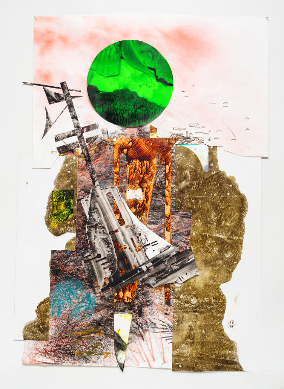 Laleh Khorramian Guardian Green 2016 ink oil crayon mylar watercolor paper collage on polypropylene 76x183cm