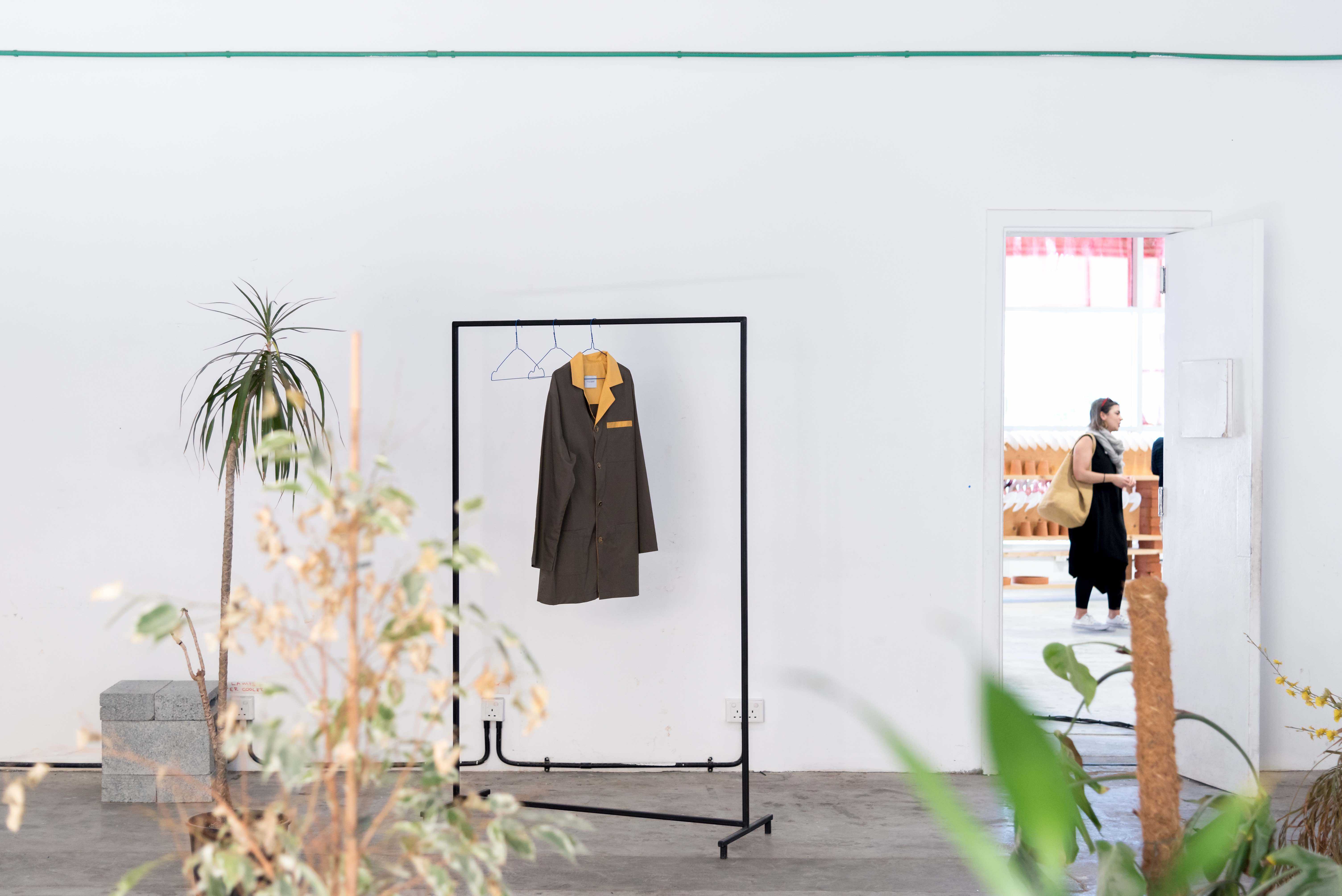 For the vitamin servers, the curators commissioned a set of androgynous 'uniforms' by sustainable fashion designer Christina Christodoulou under her brand It’s a Shirt; photo by Nikolas Leventakis