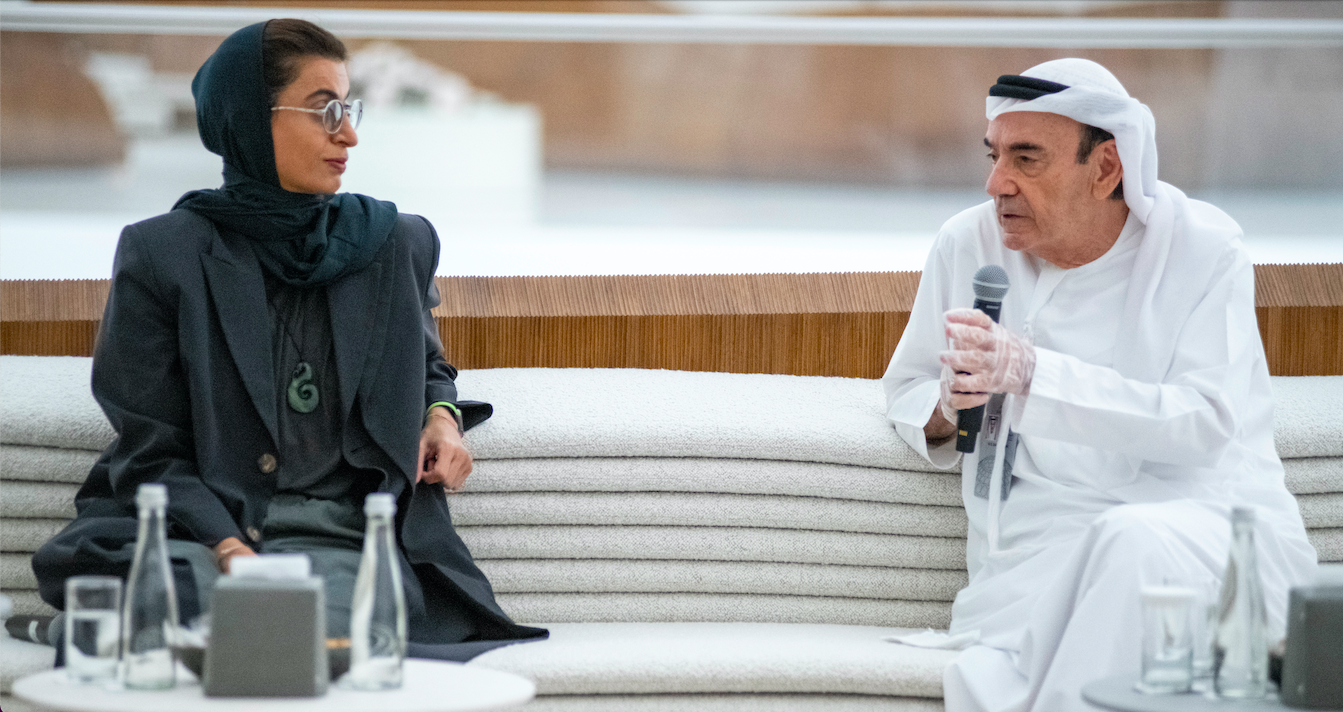 From right to left : His Excellency Dr. Zaki Nusseibeh, Cultural Advisor to the President of the UAE ; Her Excellency Noura Bint Mohammed Al Kaabi, UAE Minister of Culture and Youth