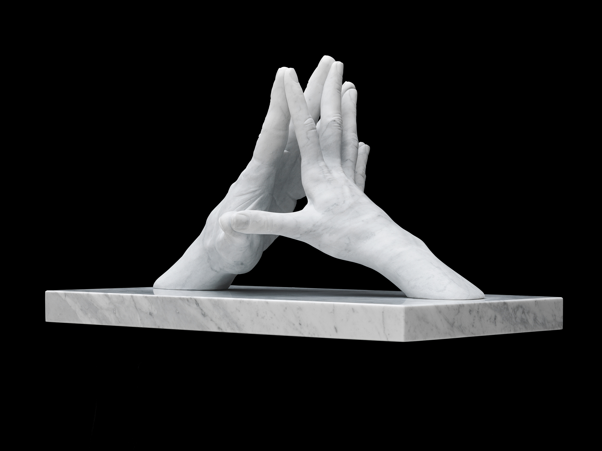 Together, 2022, Matte white carrara marble, 68 x 117 x 67 cm