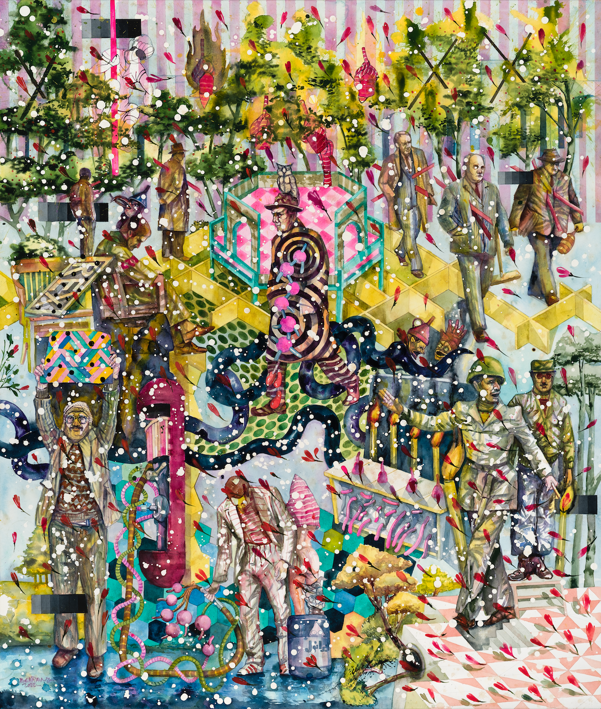 The Missing Witness, Watercolor on cotton paper, 150x128cm, 2022