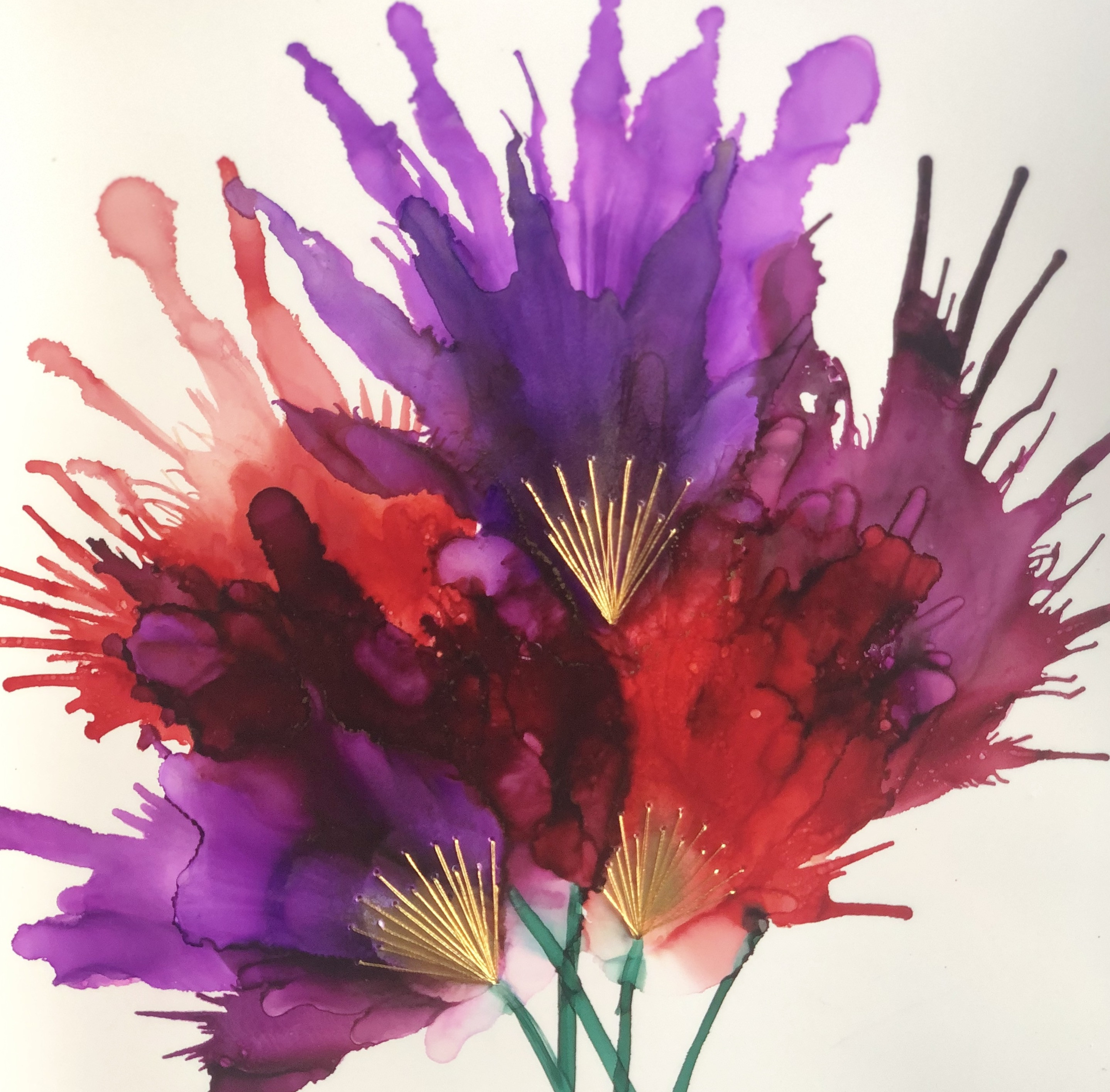 Fluid Art: Abstracts with Gold Stitching and Florals