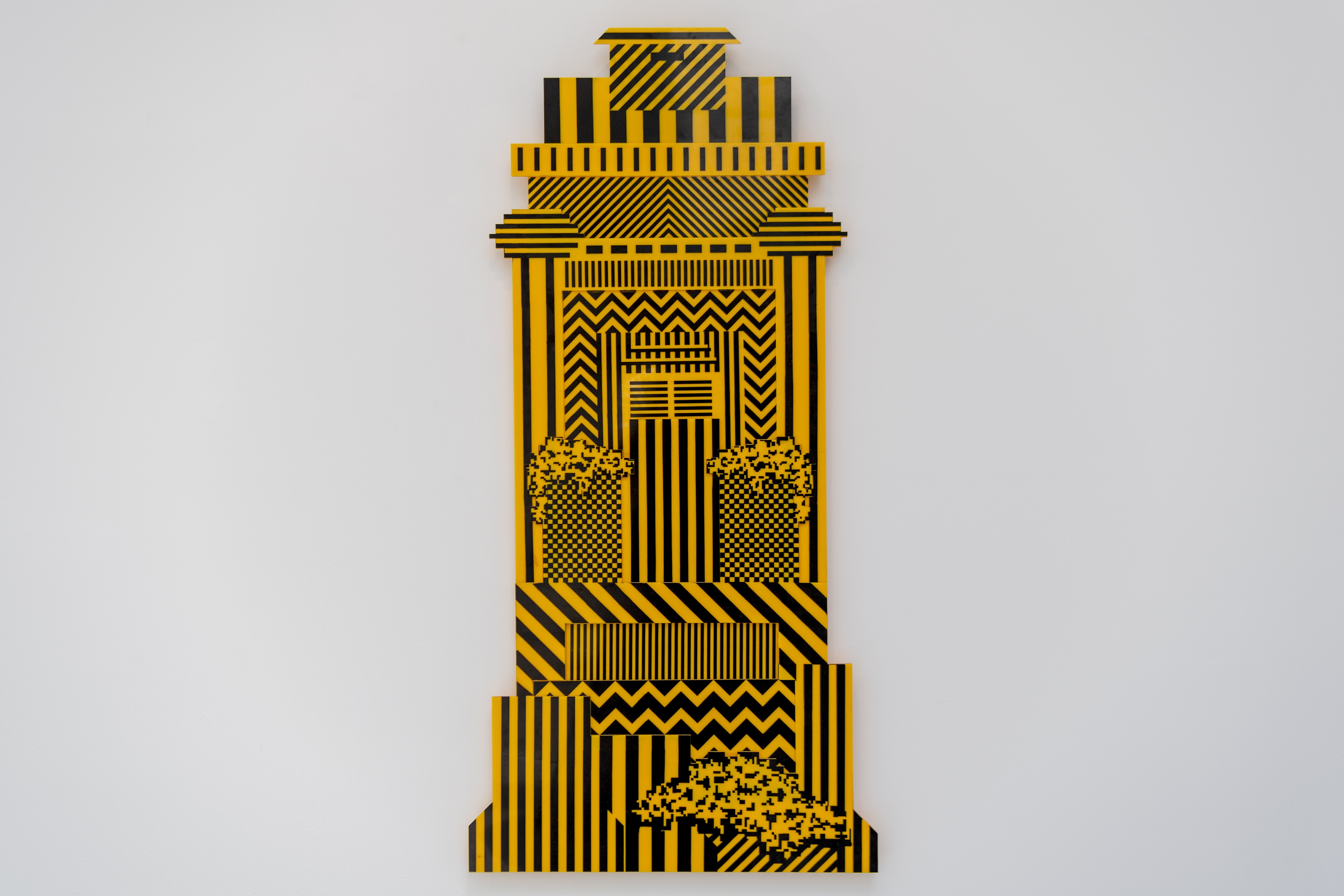 Seema Nusrat, Future Facades 07 2020, Screen print on acrylic sheet 132.08 × 63.5 × 3.81 cm, Collection of Shamain Akbar Faruque, Courtesy of the artist